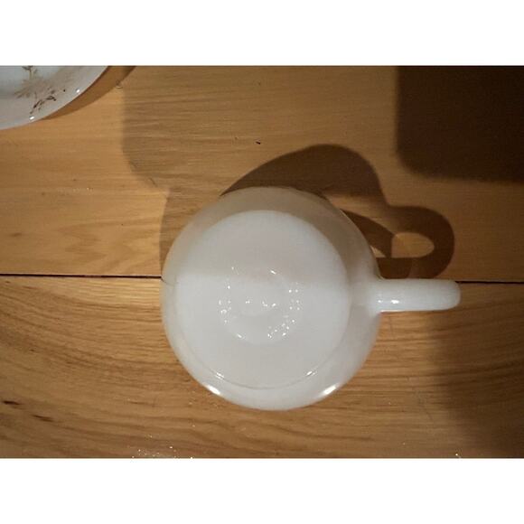 Federal Glass Heat Proof Teacup Coffee 5 Cups/ Saucers Gold Leaf Atomic Vtg  MCM - Picture 10 of 11